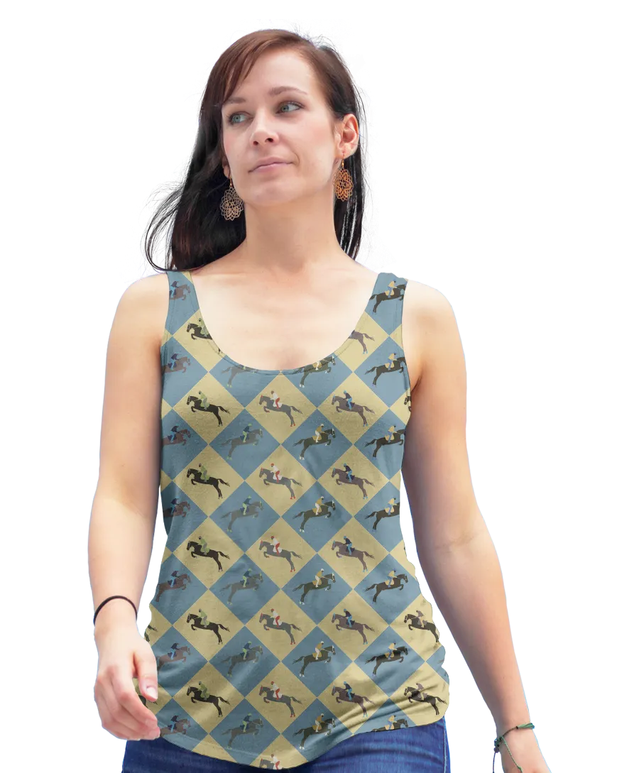 Checkered Diamond Equestrians Horse Racerback Tank Top
