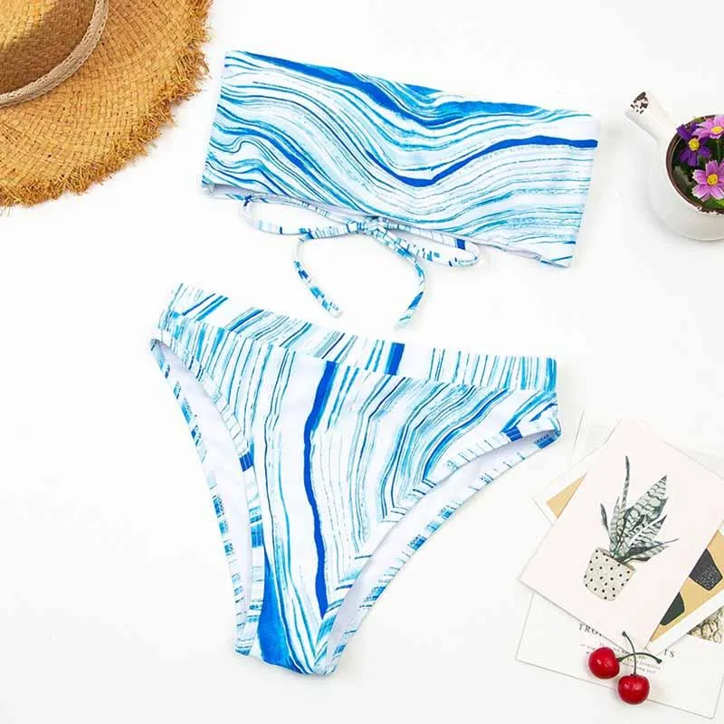 Chicindress Two-Piece Gradient Stripe Tube Top High Waist Bikini