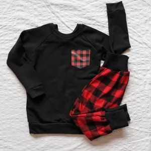 Child's Crewneck Bamboo Fleece Plaid Pocket Print