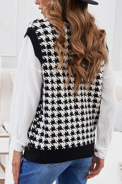 Classy Classic Buttoned Houndstooth Sweater Vest
