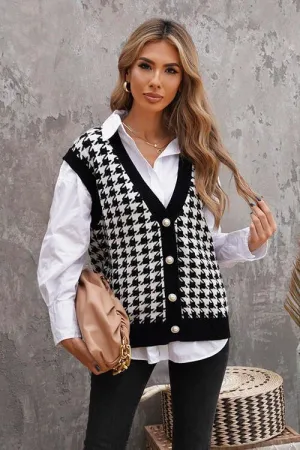 Classy Classic Buttoned Houndstooth Sweater Vest
