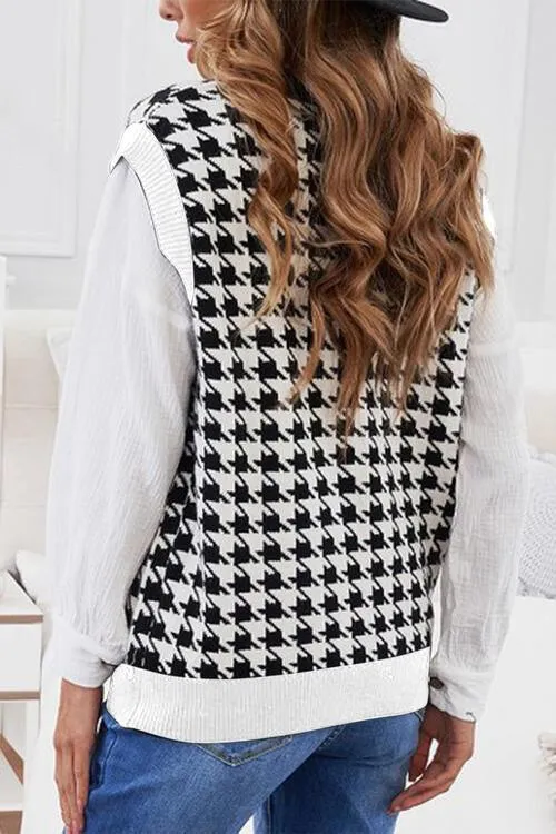 Classy Classic Buttoned Houndstooth Sweater Vest