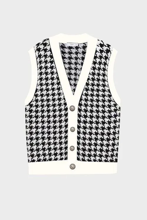 Classy Classic Buttoned Houndstooth Sweater Vest