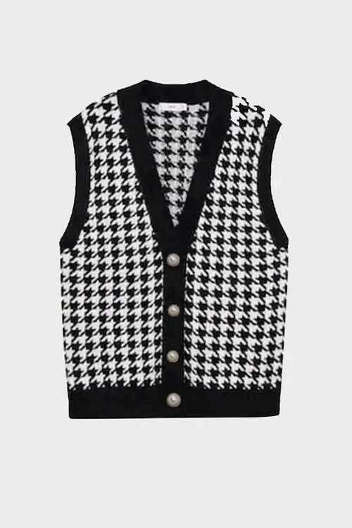 Classy Classic Buttoned Houndstooth Sweater Vest