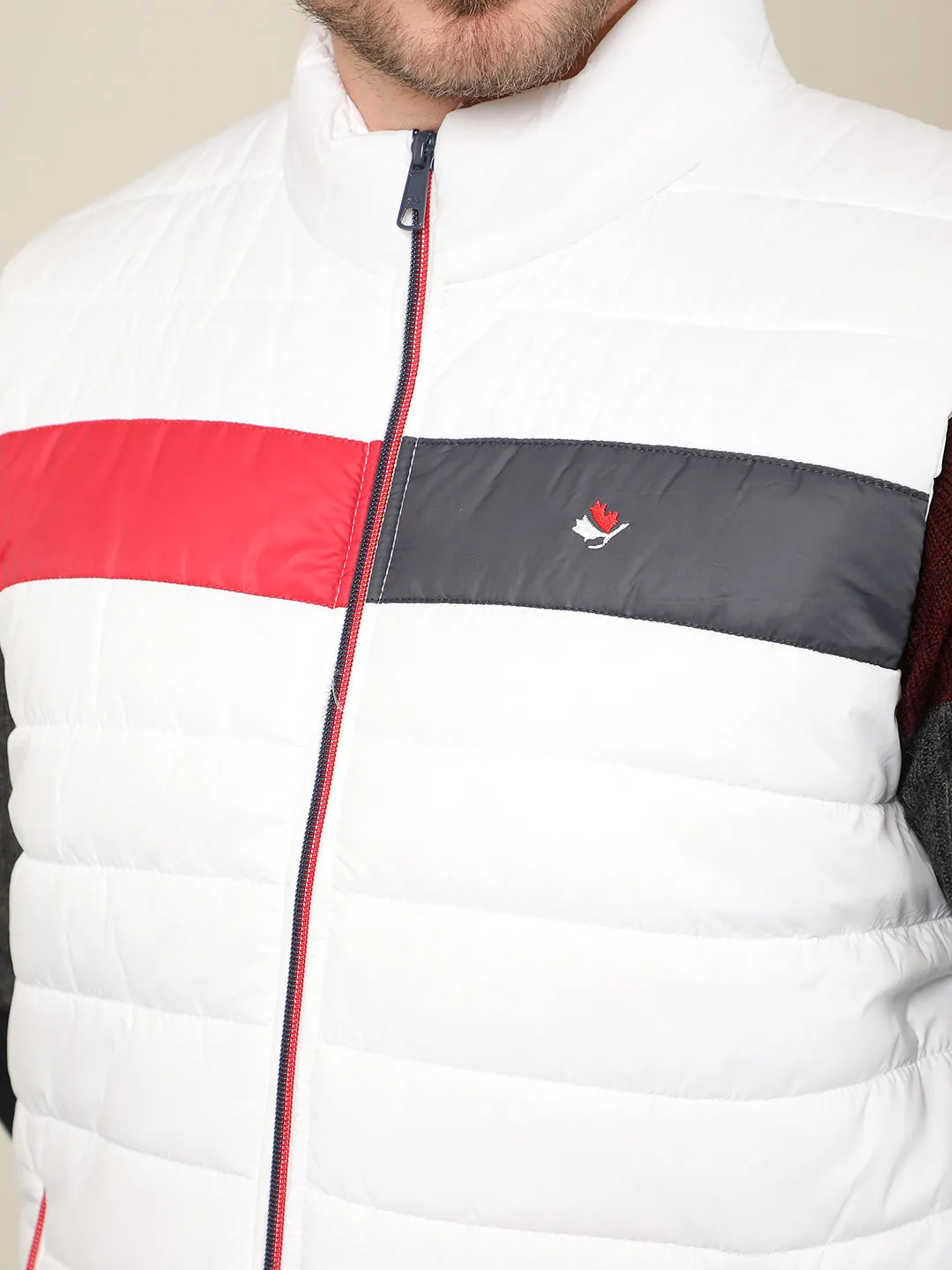 COBB WHITE COLOUR BLOCK SLEEVELESS ZIPPER JACKET