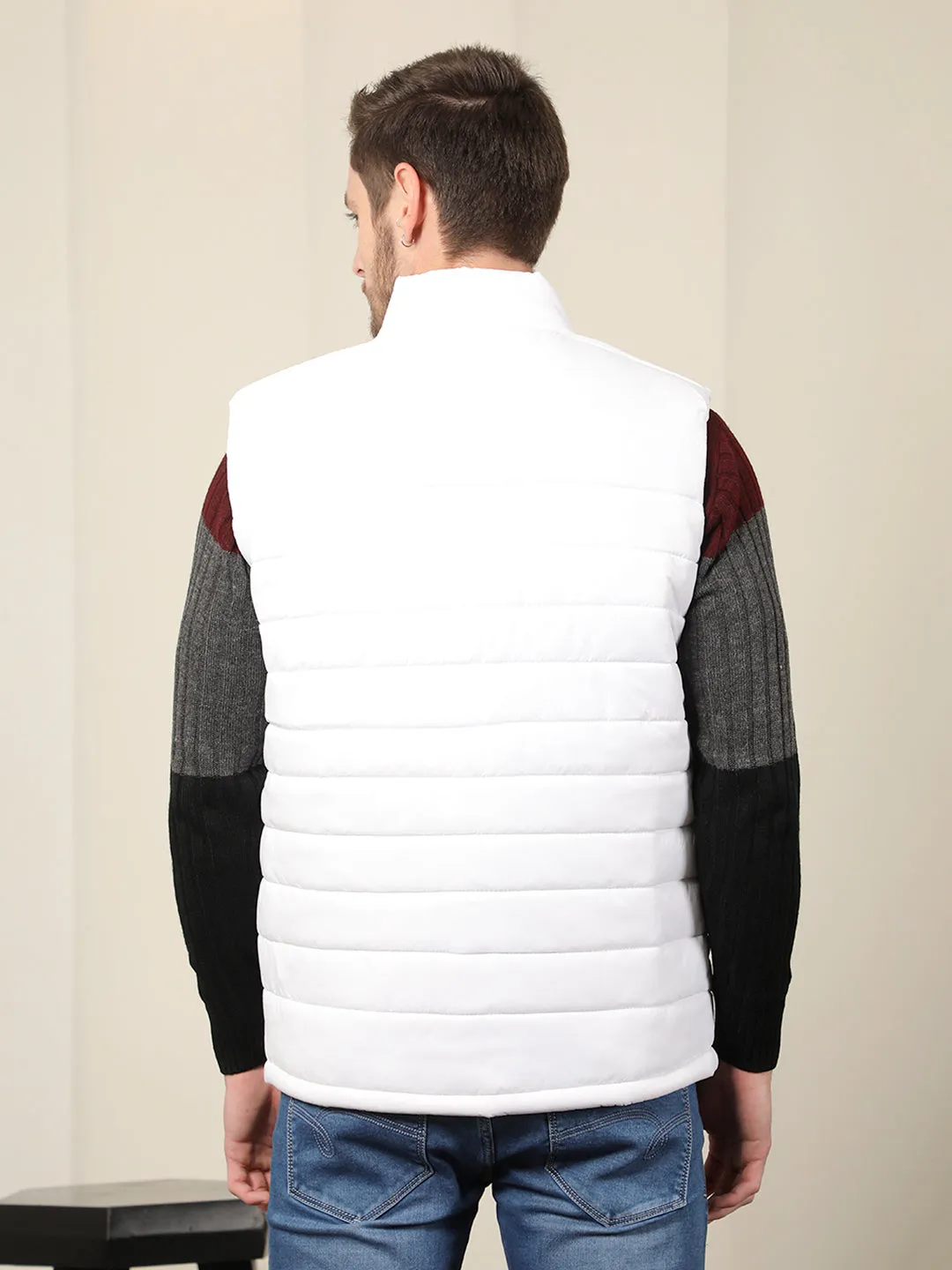 COBB WHITE COLOUR BLOCK SLEEVELESS ZIPPER JACKET