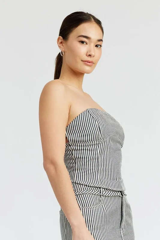 Cotton Blend Striped Twill Tube Top