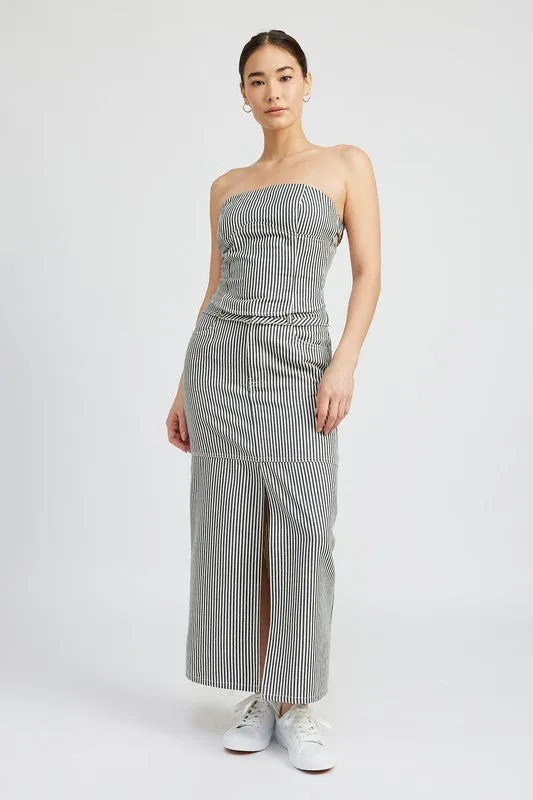 Cotton Blend Striped Twill Tube Top