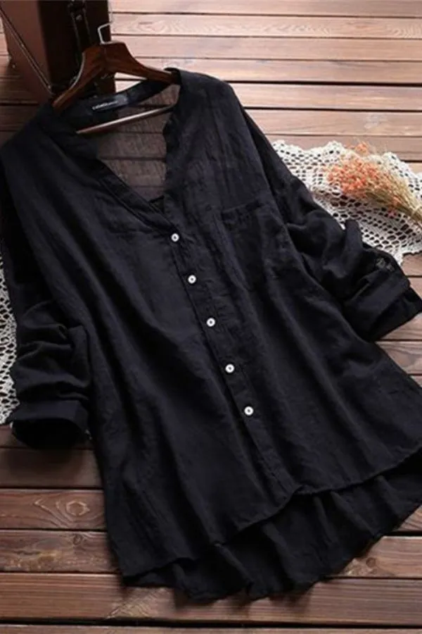 Cotton Long Sleeve Solid Color Blouse