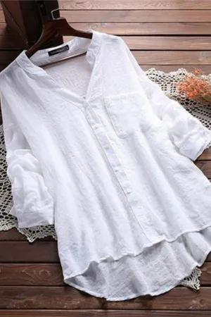 Cotton Long Sleeve Solid Color Blouse
