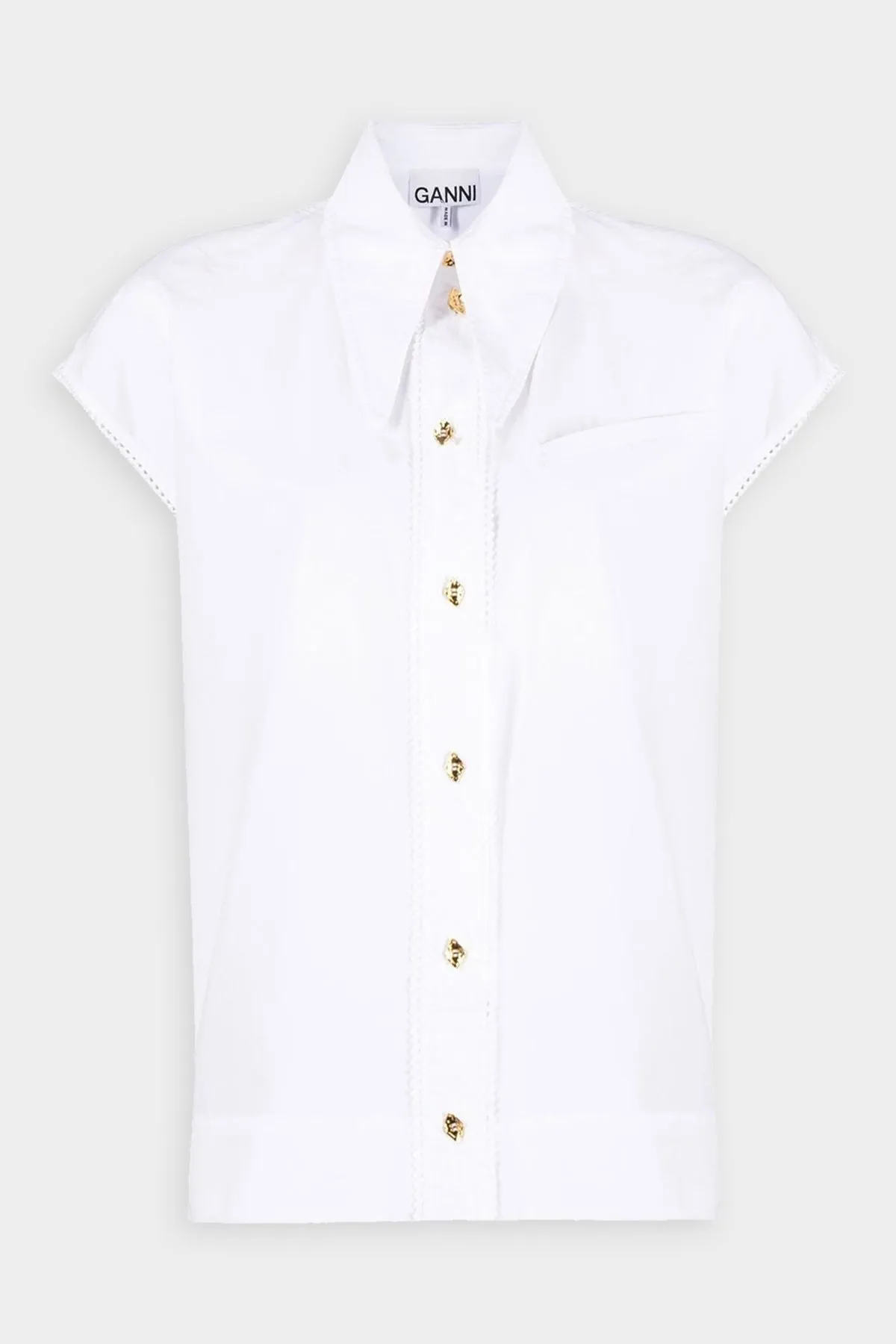 Cotton Poplin Sleeveless Diamond Shirt in Bright White