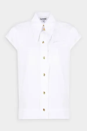 Cotton Poplin Sleeveless Diamond Shirt in Bright White