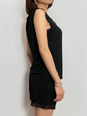 Cotton Sleeveless Pajama Lounge Set Black