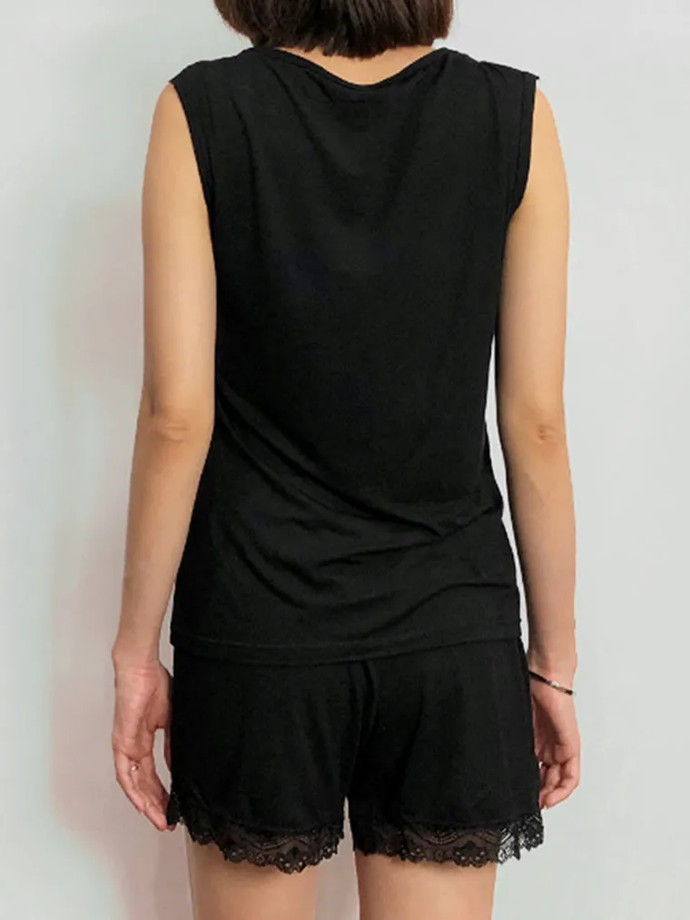 Cotton Sleeveless Pajama Lounge Set Black