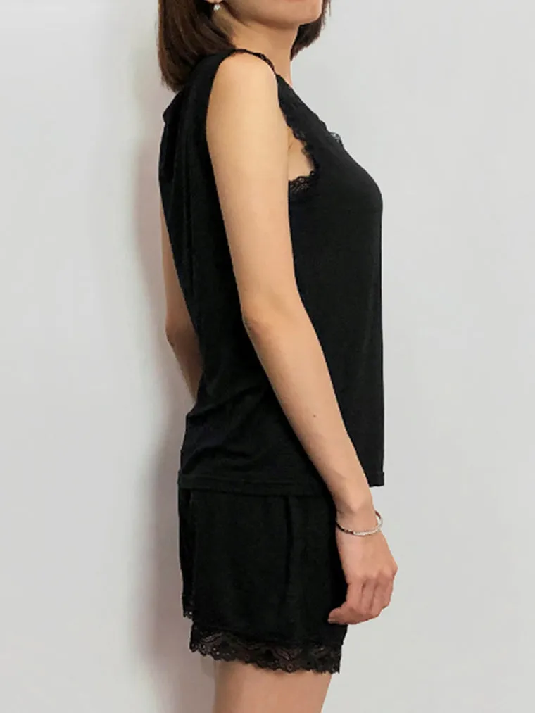Cotton Sleeveless Pajama Lounge Set Black