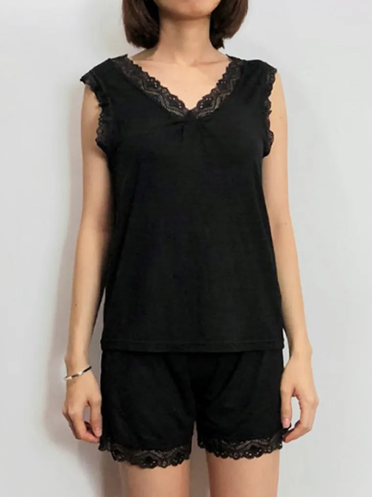 Cotton Sleeveless Pajama Lounge Set Black