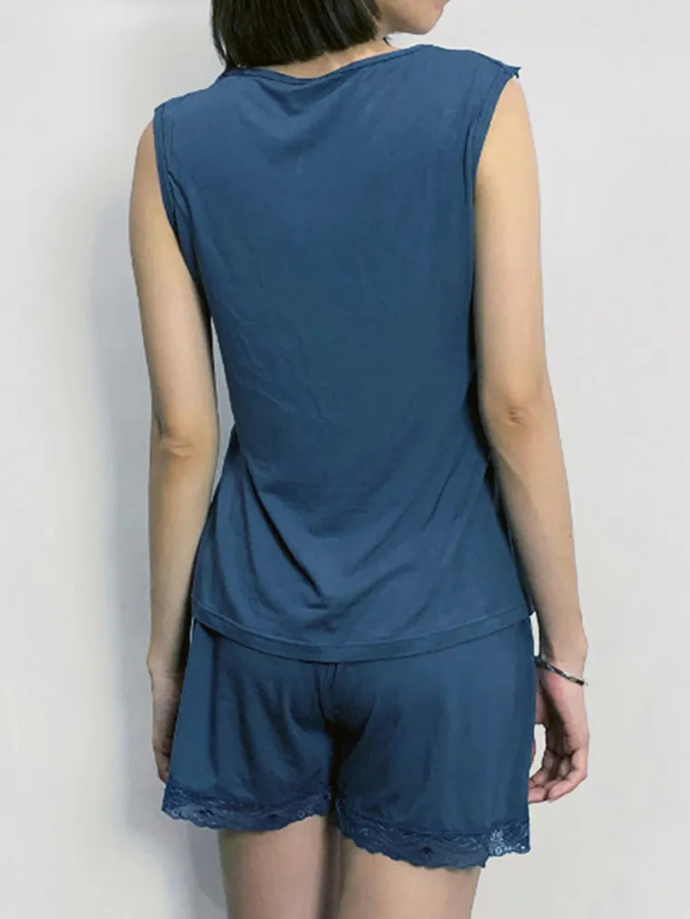 Cotton Sleeveless Pajama Lounge Set Blue