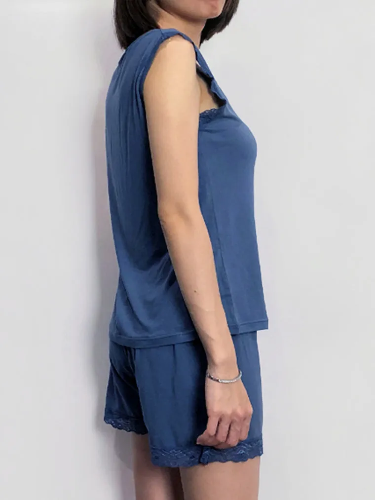 Cotton Sleeveless Pajama Lounge Set Blue