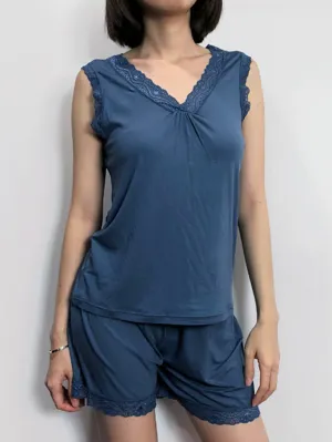 Cotton Sleeveless Pajama Lounge Set Blue