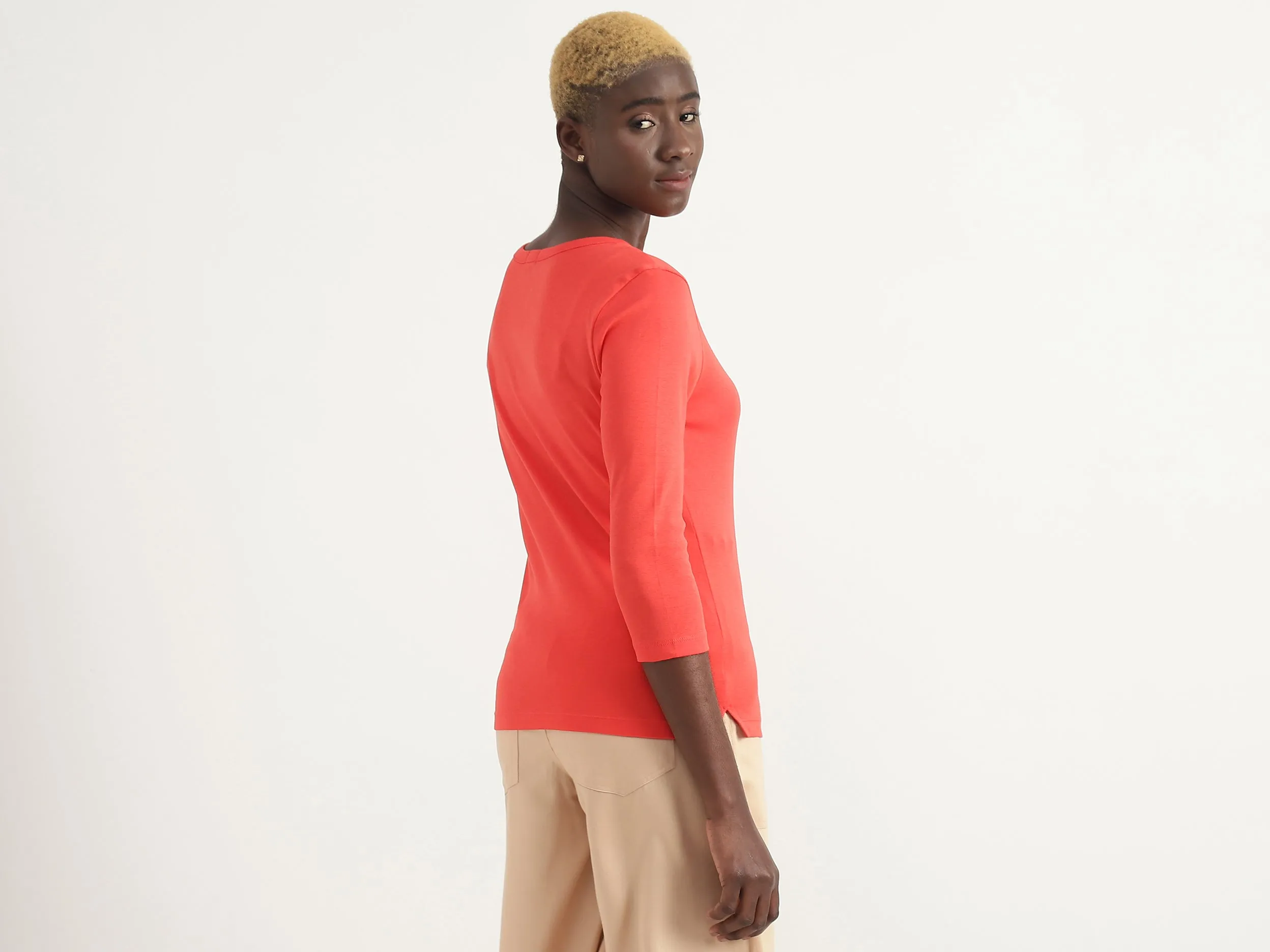 Cotton Solid Round Neck Women Tops