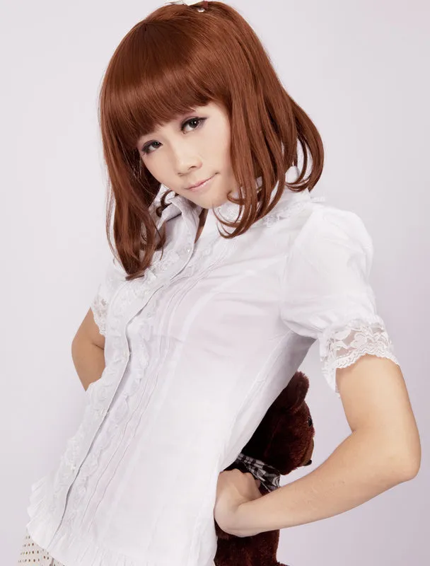 Cotton White Short Sleeves Lace Ruffles Cotton Lolita Blouse