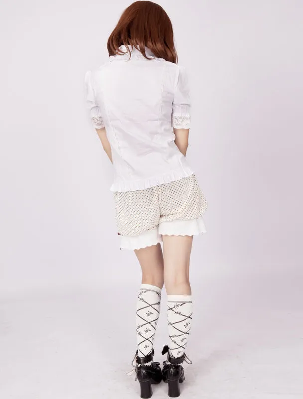 Cotton White Short Sleeves Lace Ruffles Cotton Lolita Blouse
