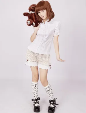 Cotton White Short Sleeves Lace Ruffles Cotton Lolita Blouse