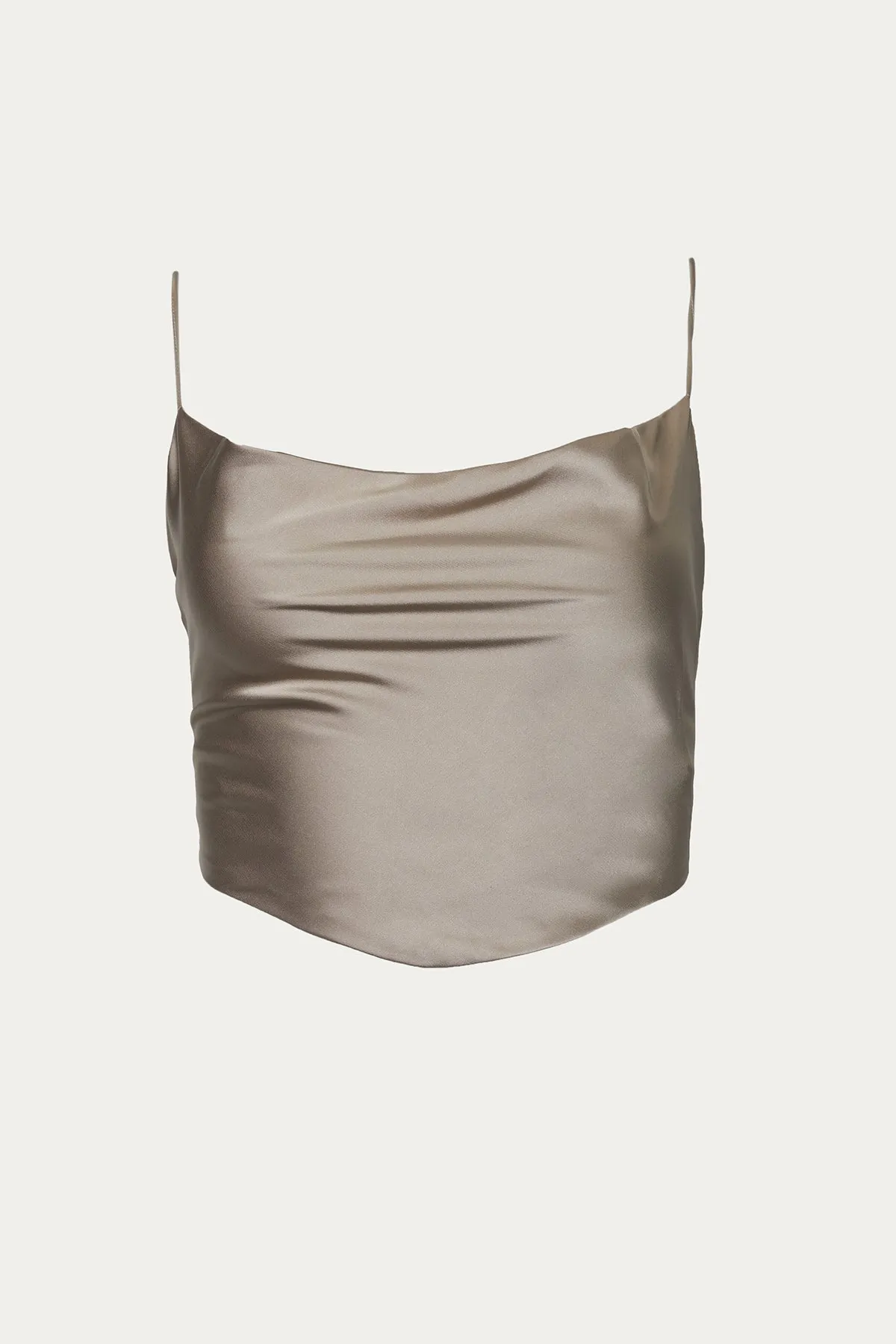 COWL CROPPED OPEN-BACK STRETCH-SATIN CAMISOLE