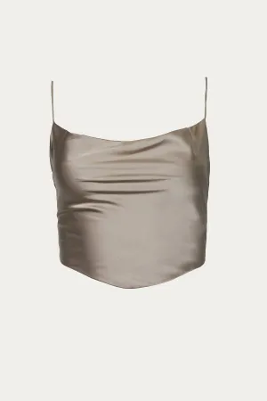 COWL CROPPED OPEN-BACK STRETCH-SATIN CAMISOLE