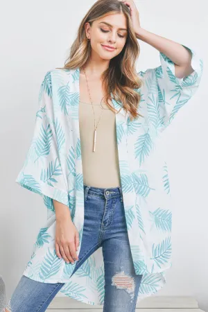 CRAWLER LEAF PRINT OPEN FRONT KIMONO