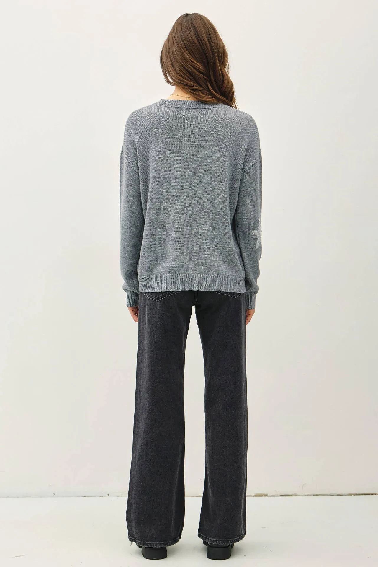 CREW NECK SWEATER WITH METALLIC STAR DESIGN