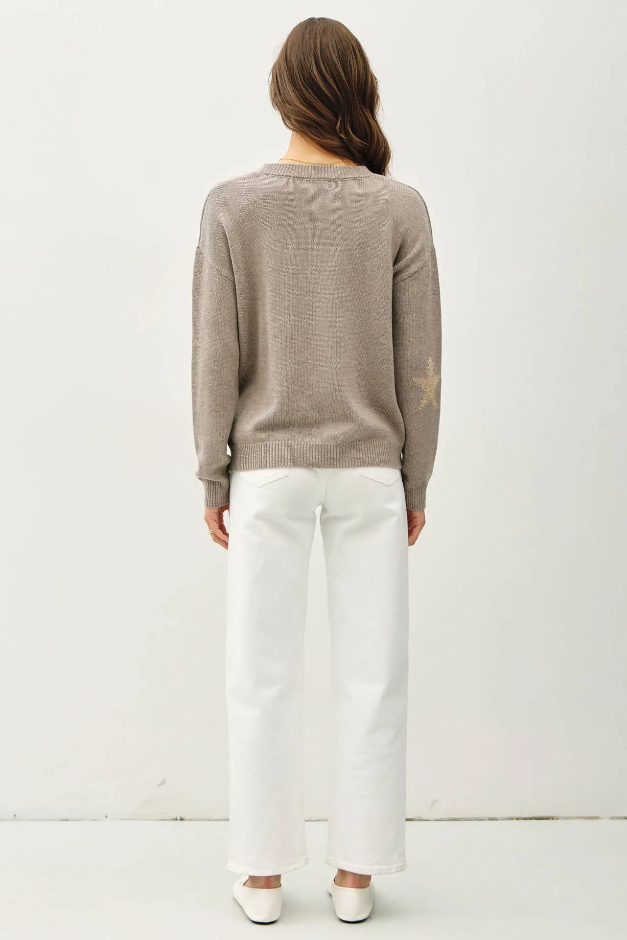 CREW NECK SWEATER WITH METALLIC STAR DESIGN