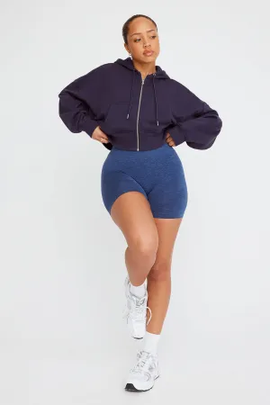 CROPPED ZIP THROUGH HOODIE - NAVY