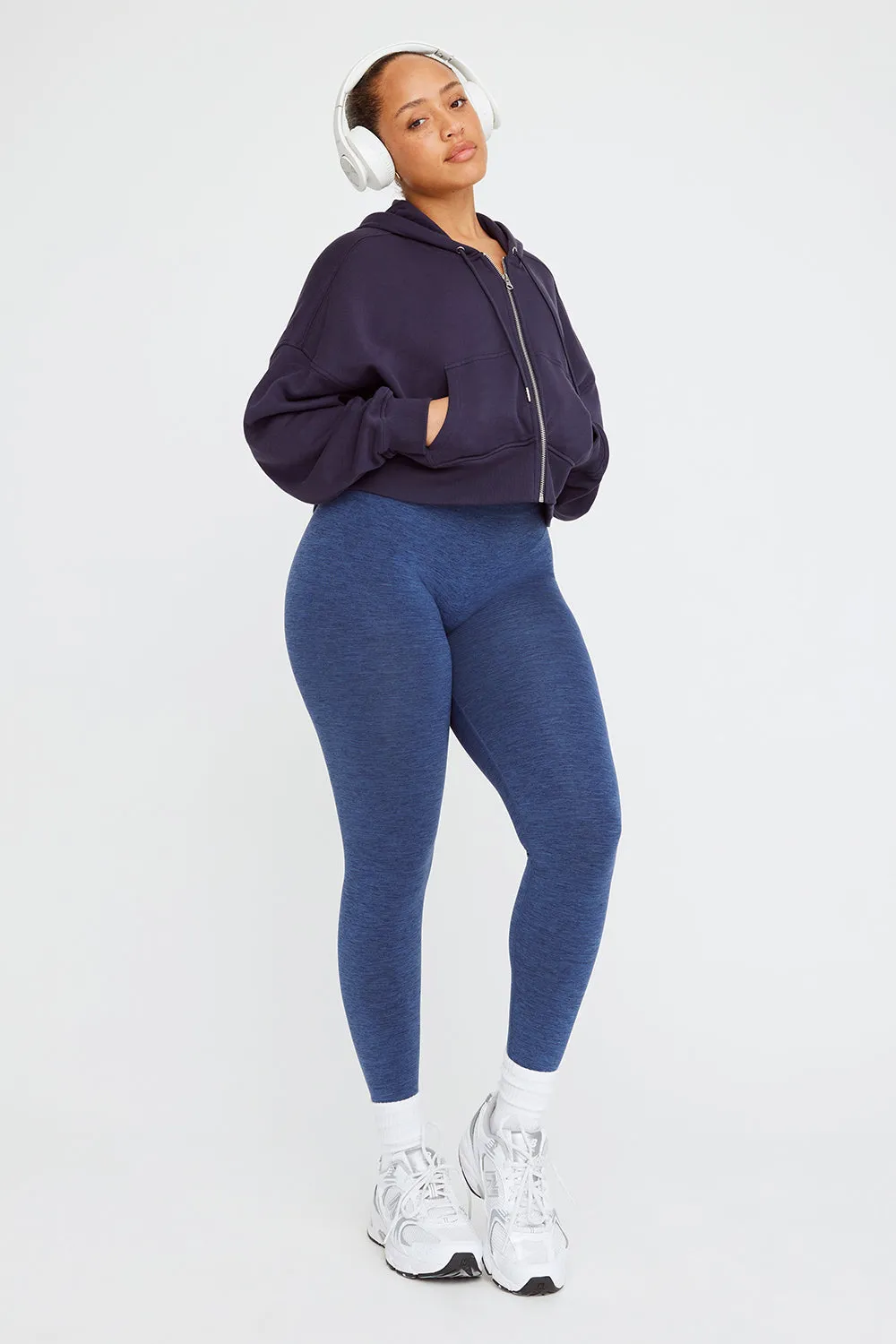 CROPPED ZIP THROUGH HOODIE - NAVY