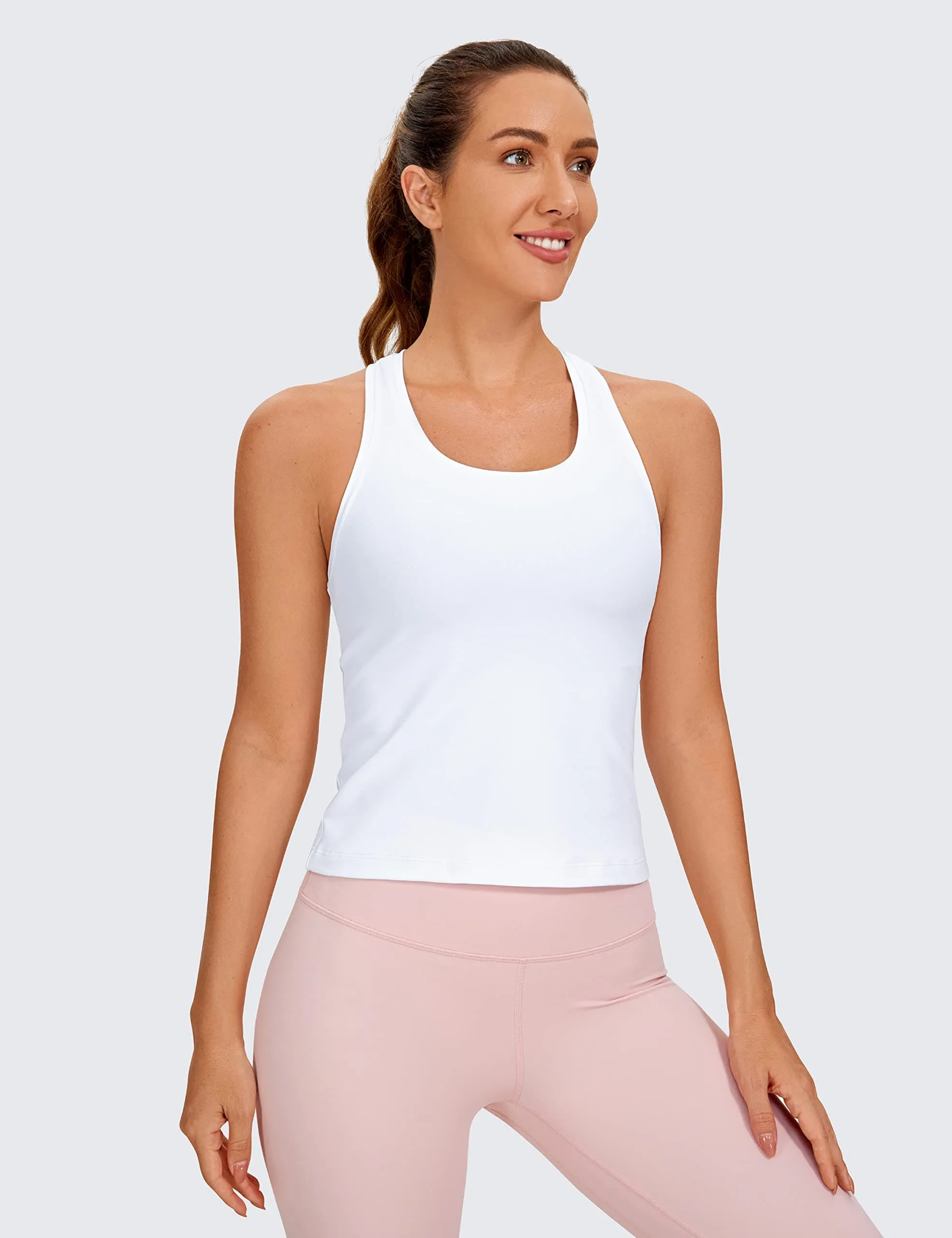 CRZ YOGA Butterluxe Racerback Workout Tank Tops for Women Sleeveless Camisole Gym Athletic Yoga Shirts White
