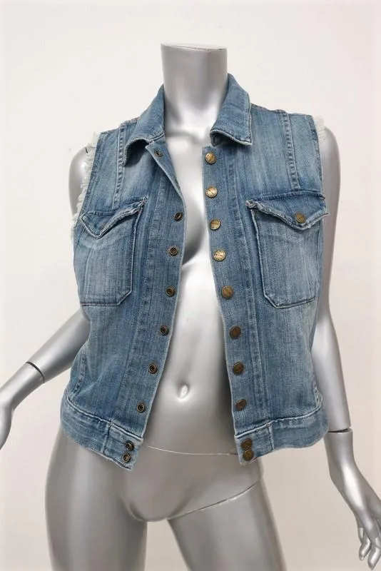 Current/Elliott Denim Vest Super Loved Size 3 Sleeveless Snap Jacket