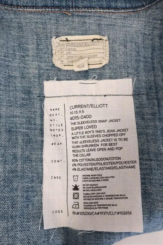 Current/Elliott Denim Vest Super Loved Size 3 Sleeveless Snap Jacket