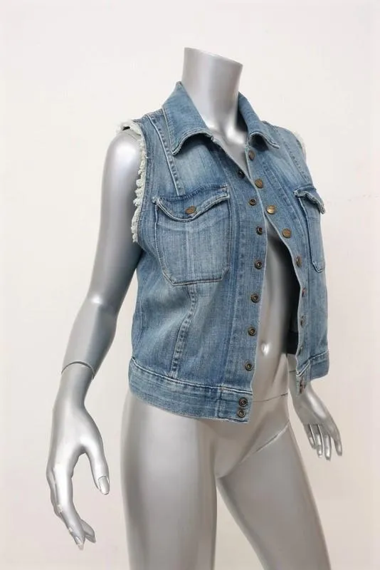 Current/Elliott Denim Vest Super Loved Size 3 Sleeveless Snap Jacket