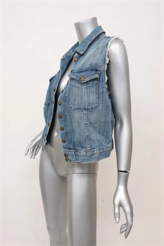 Current/Elliott Denim Vest Super Loved Size 3 Sleeveless Snap Jacket