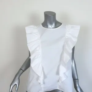 Current/Elliott Ruffled Top White Cotton Poplin Size 2 Sleeveless Blouse