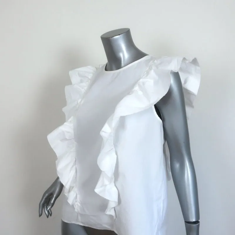 Current/Elliott Ruffled Top White Cotton Poplin Size 2 Sleeveless Blouse