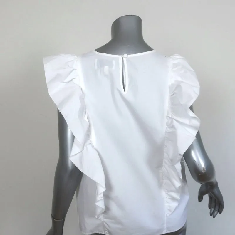 Current/Elliott Ruffled Top White Cotton Poplin Size 2 Sleeveless Blouse