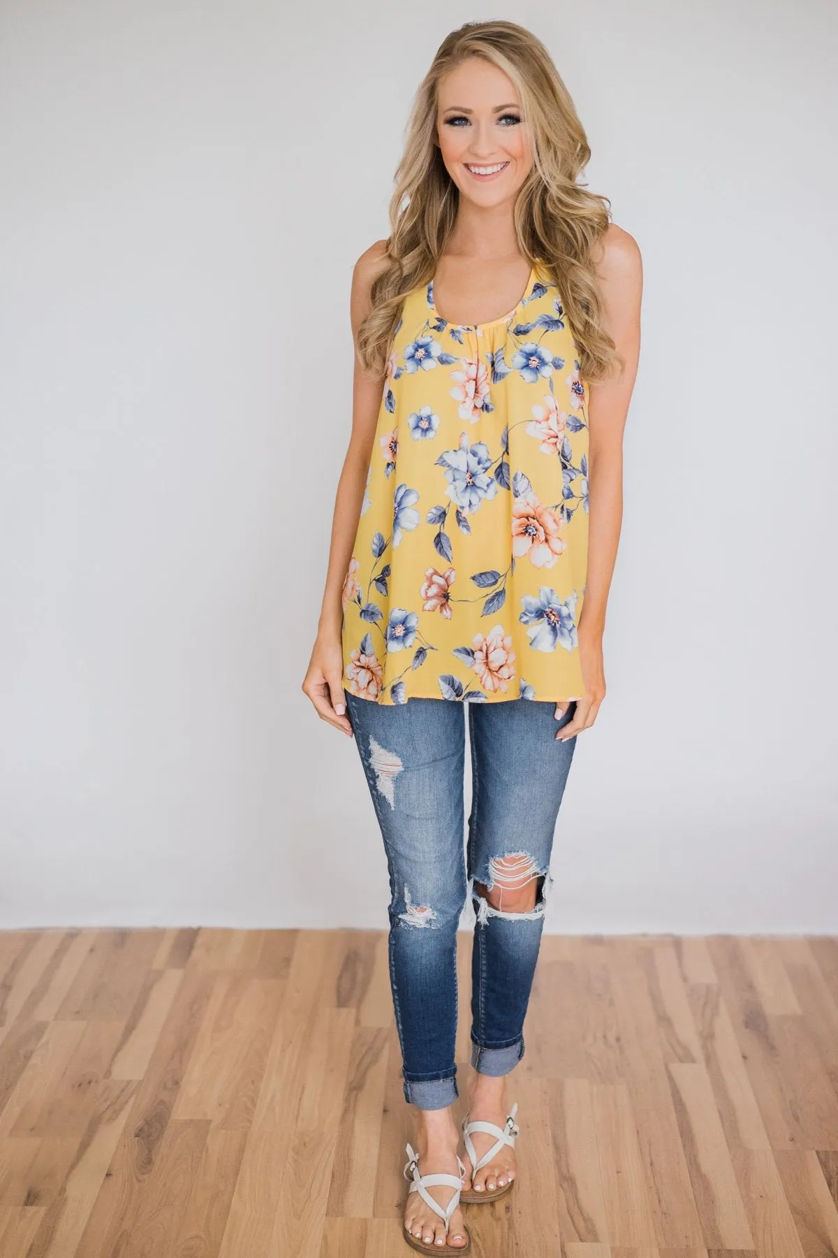 Dancing in Floral Tank Top- Yellow
