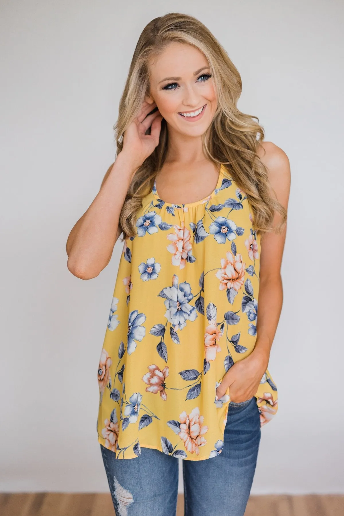 Dancing in Floral Tank Top- Yellow