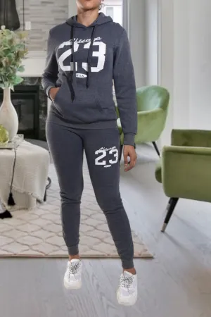 Dark Grey Graphic Tracksuit Set