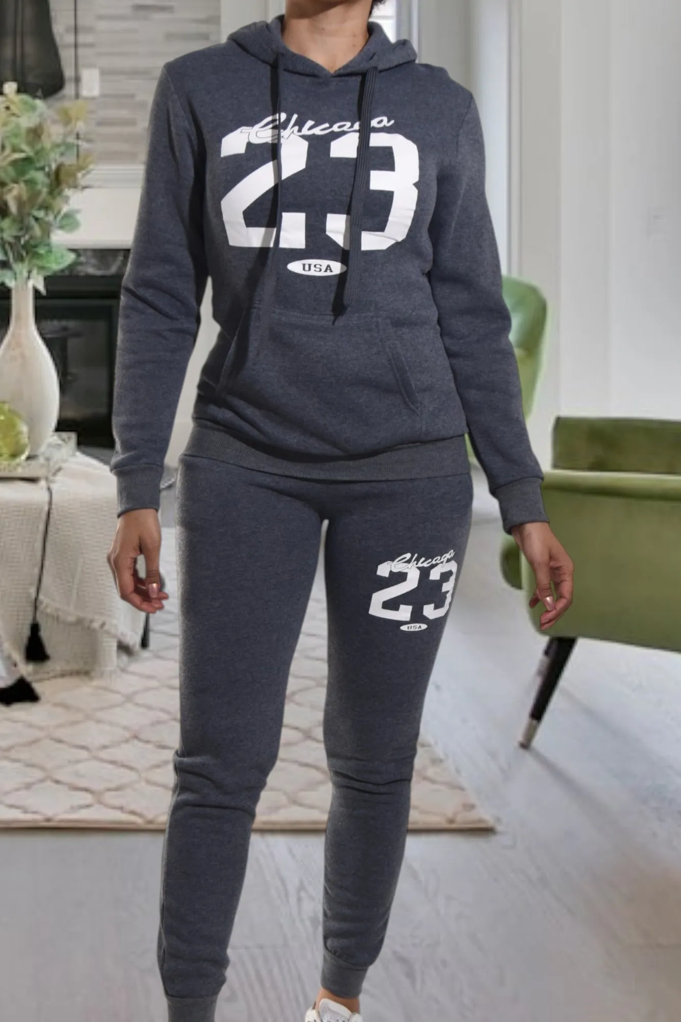 Dark Grey Graphic Tracksuit Set