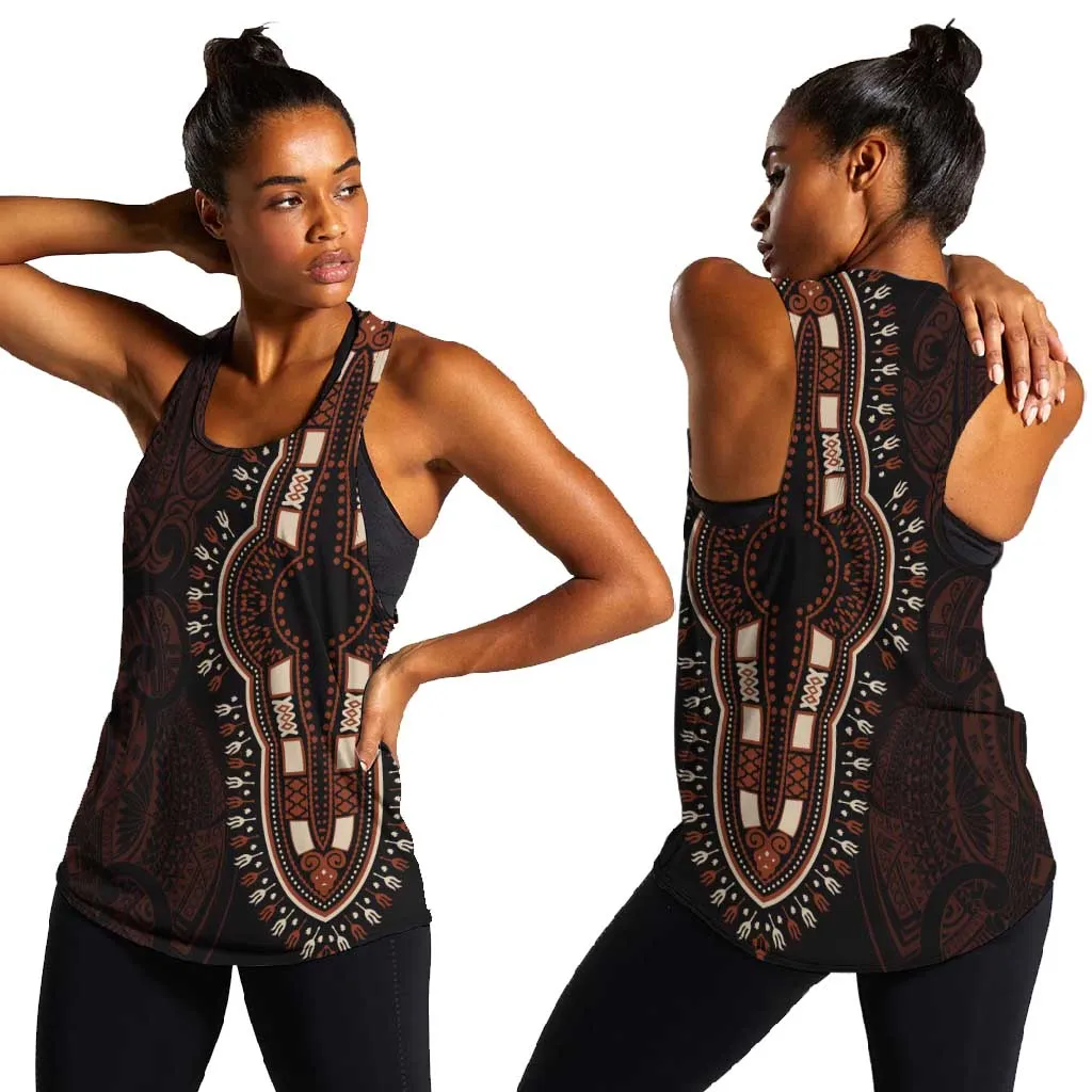 Dashiki and Polynesian Pattern Women Racerback Tank Afro Pacific Culture Red Version LT9