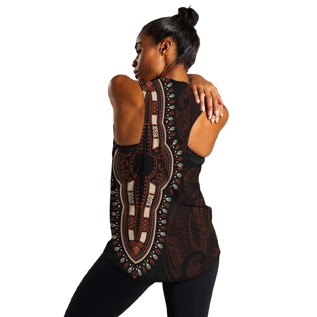 Dashiki and Polynesian Pattern Women Racerback Tank Afro Pacific Culture Red Version LT9