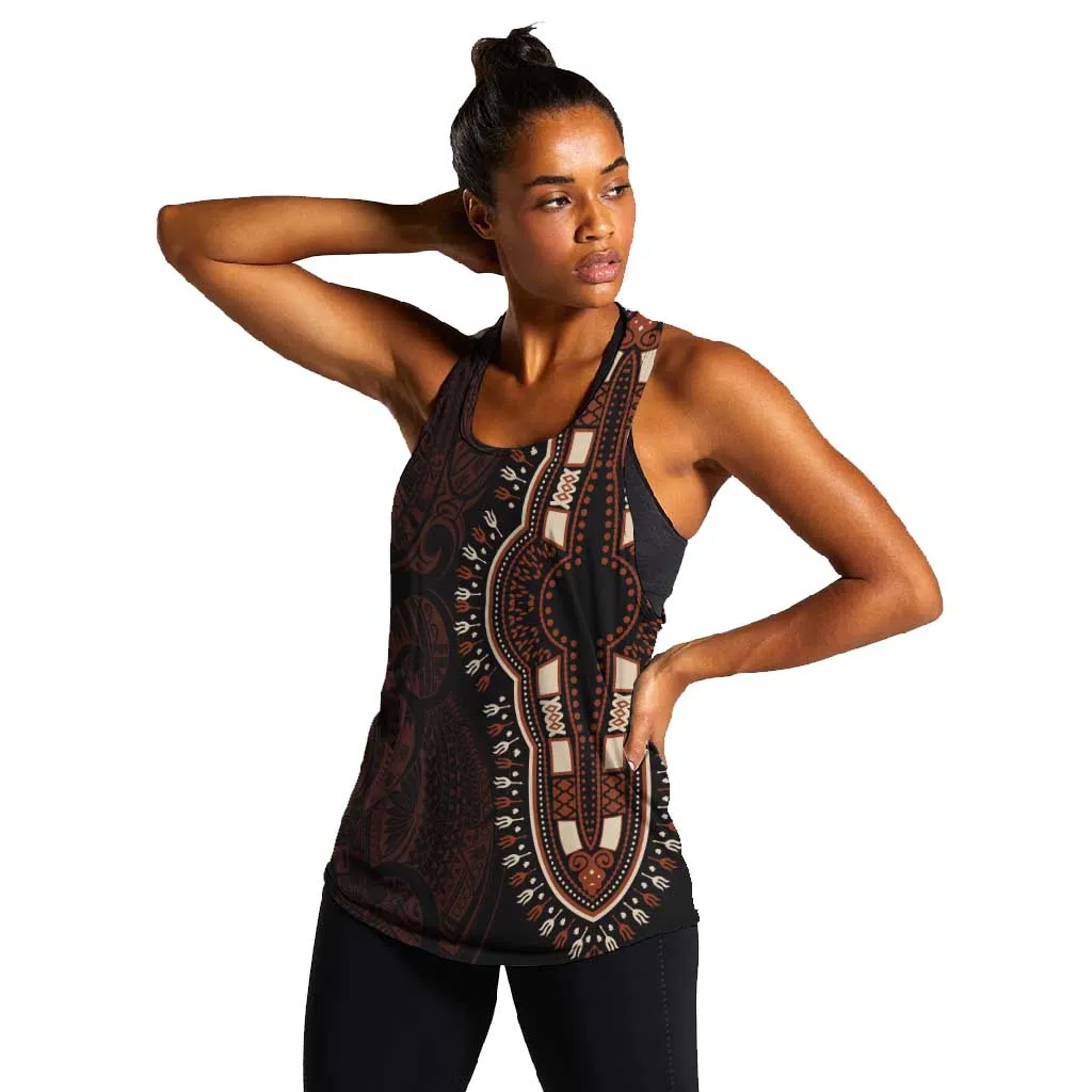 Dashiki and Polynesian Pattern Women Racerback Tank Afro Pacific Culture Red Version LT9