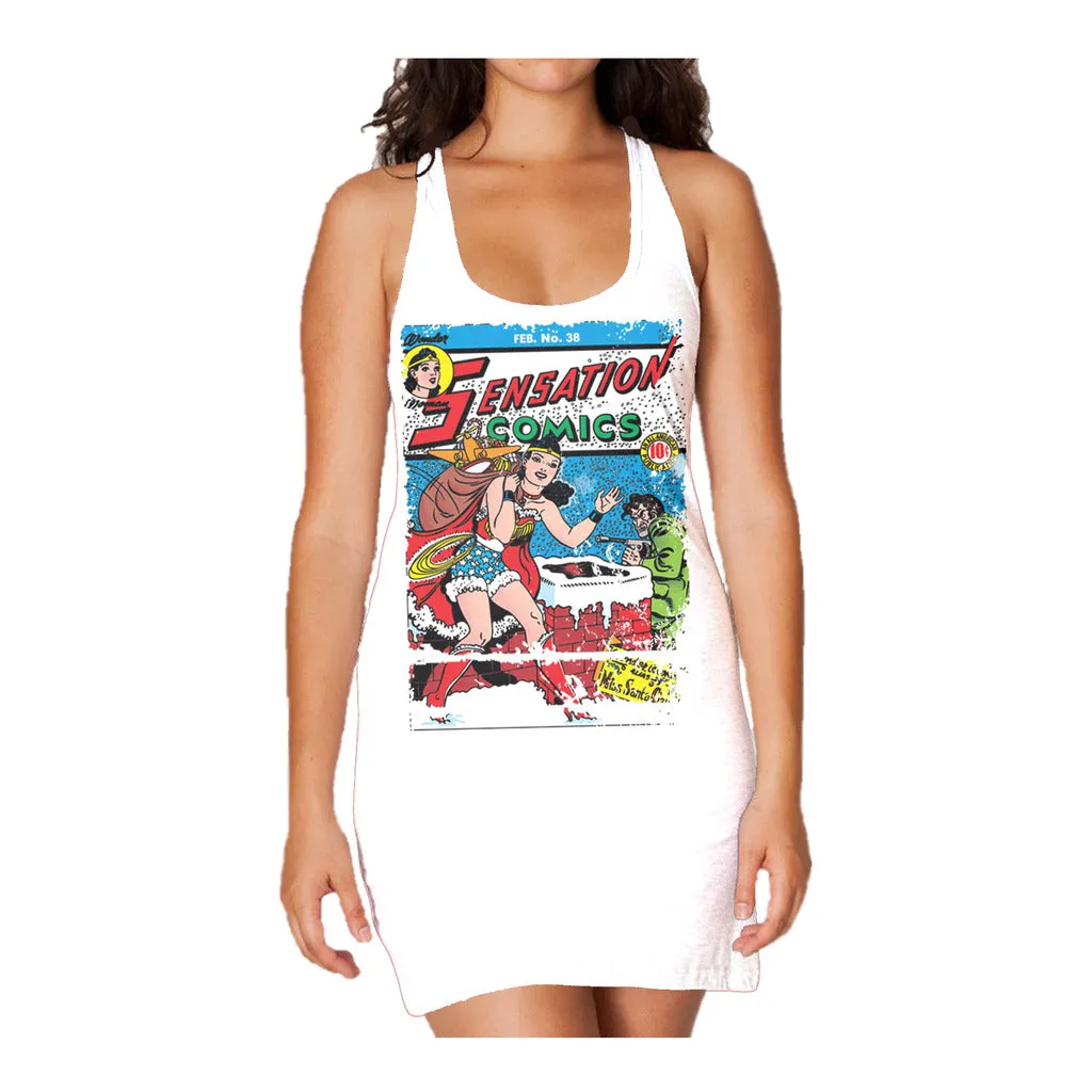 DC Comics Wonder Woman Cover 38 Xmas Official Women's Long Tank Dress (White)